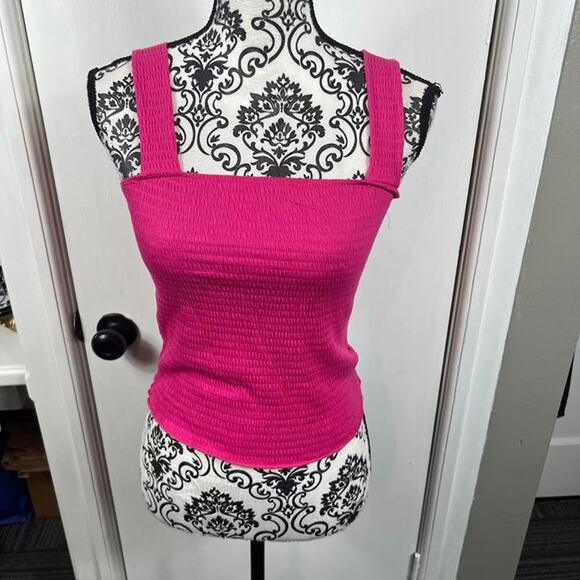 Paper Crane Tops - Paper Crane hot pink smocked wide striped tank top.  Size S